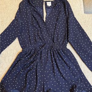Princess Polly Navy Polka Dot Long Sleeve Romper